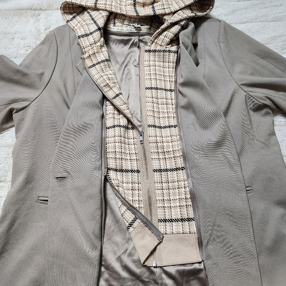 NEW Size 22W Blazer Jacket neutral houndstooth hood pockets PEACE LOVE W… - Picture 6 of 13